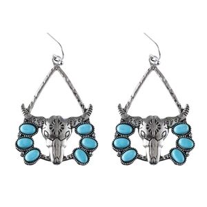 Turquoise and Silver Bull Skull Earrings